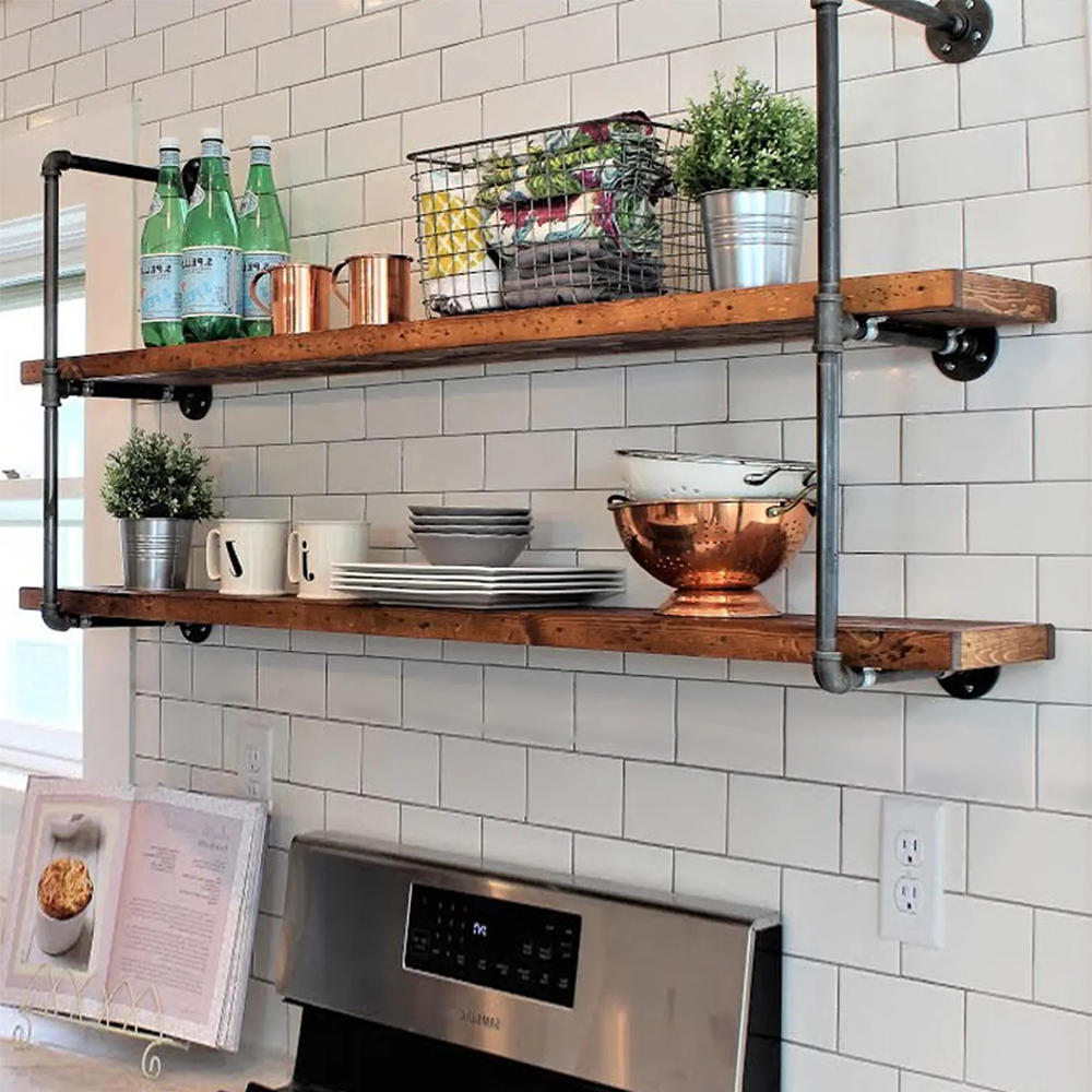 2-layers Rustic Pipe Shelves