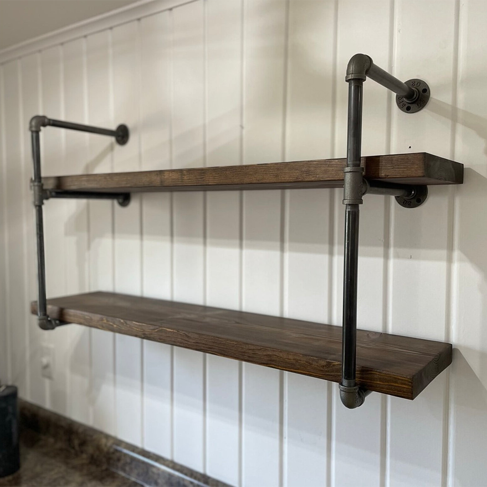 2-layers Rustic Pipe Shelves