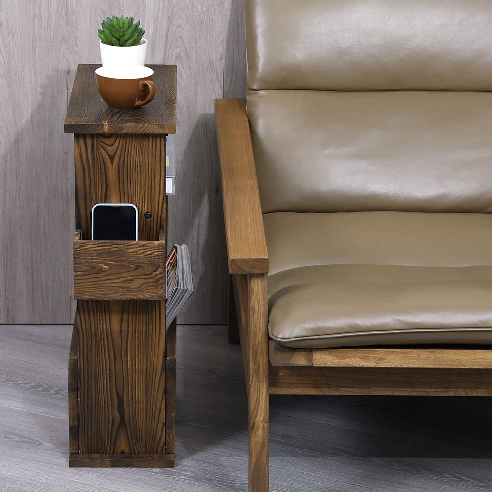 Pine End Table with Magazine Rack