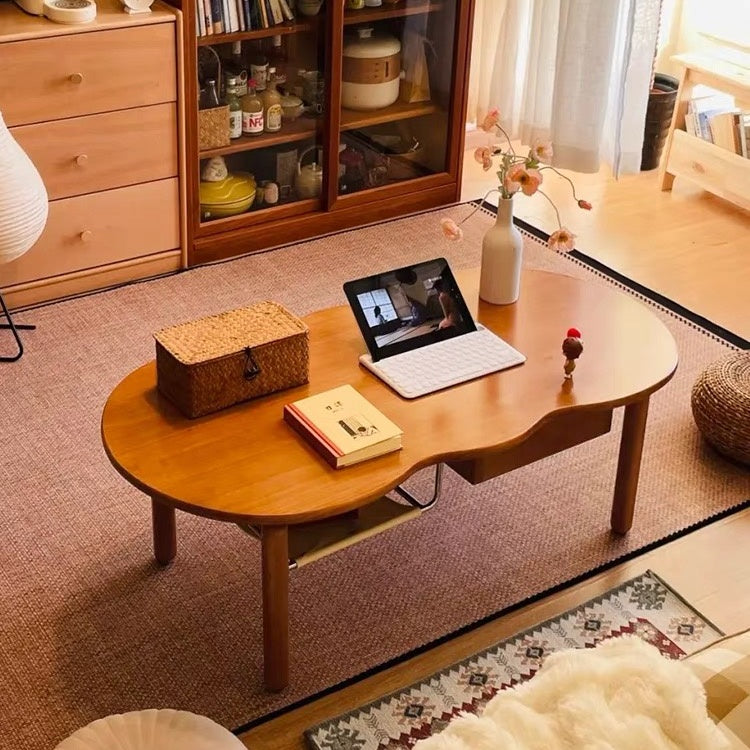 Solid Oak Farmhouse Coffee Table with Storage