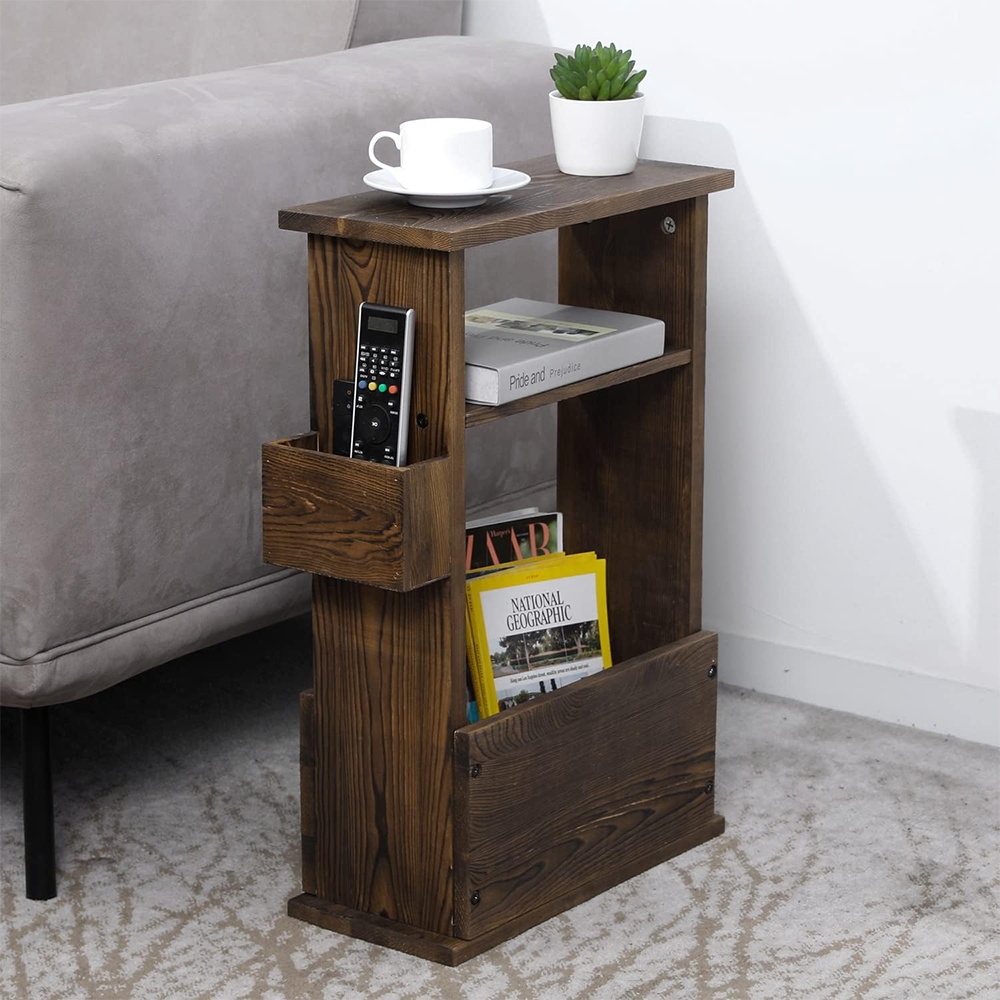 Pine End Table with Magazine Rack