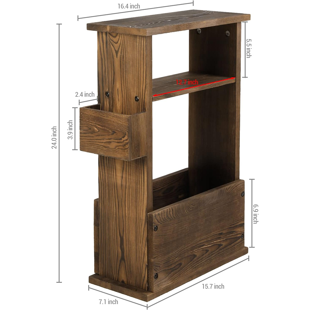 Pine End Table with Magazine Rack
