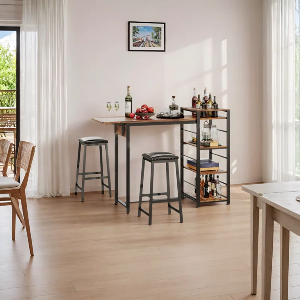 Foldable Bar Table with Storage Rack