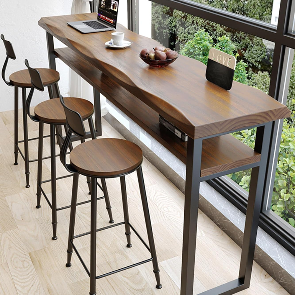 Vintage-Style Solid Wood Bar Table