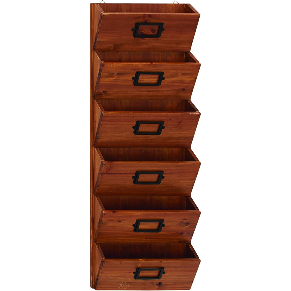 6 Slots Brown Decorative Magazine Rack with Suspended Baskets