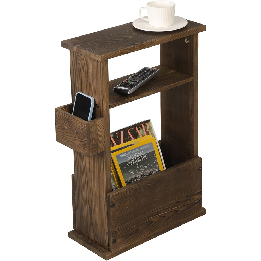 Pine End Table with Magazine Rack