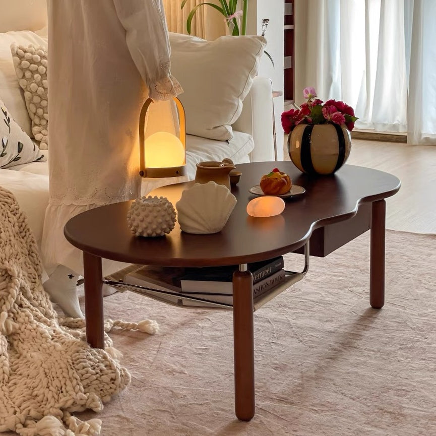Solid Oak Farmhouse Coffee Table with Storage