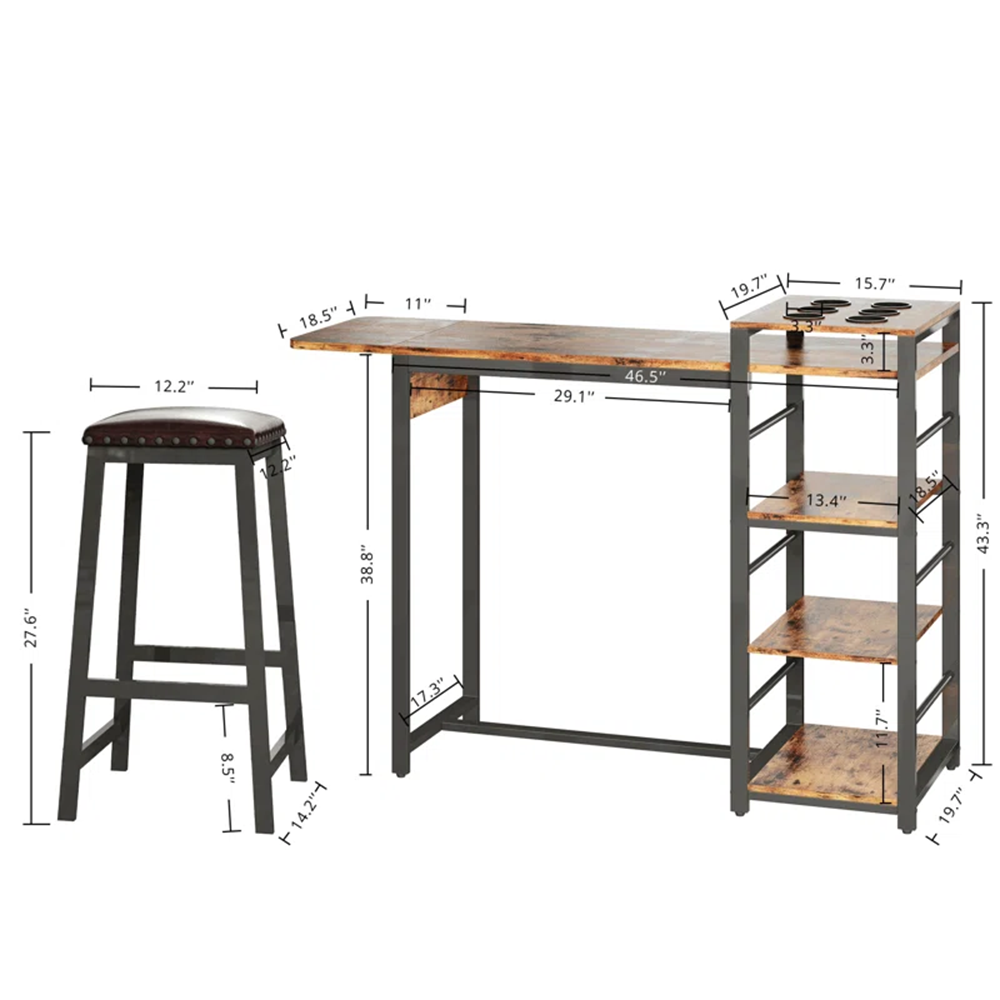 Foldable Bar Table with Storage Rack