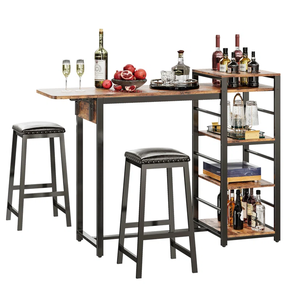 Foldable Bar Table with Storage Rack