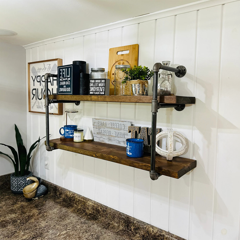 2-layers Rustic Pipe Shelves
