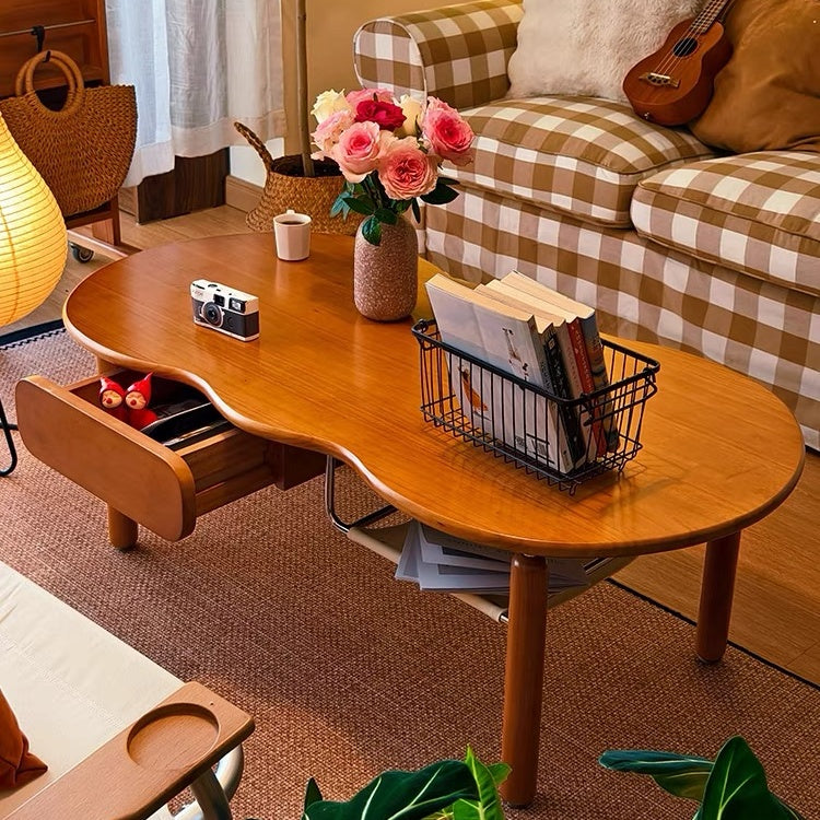 Solid Oak Farmhouse Coffee Table with Storage
