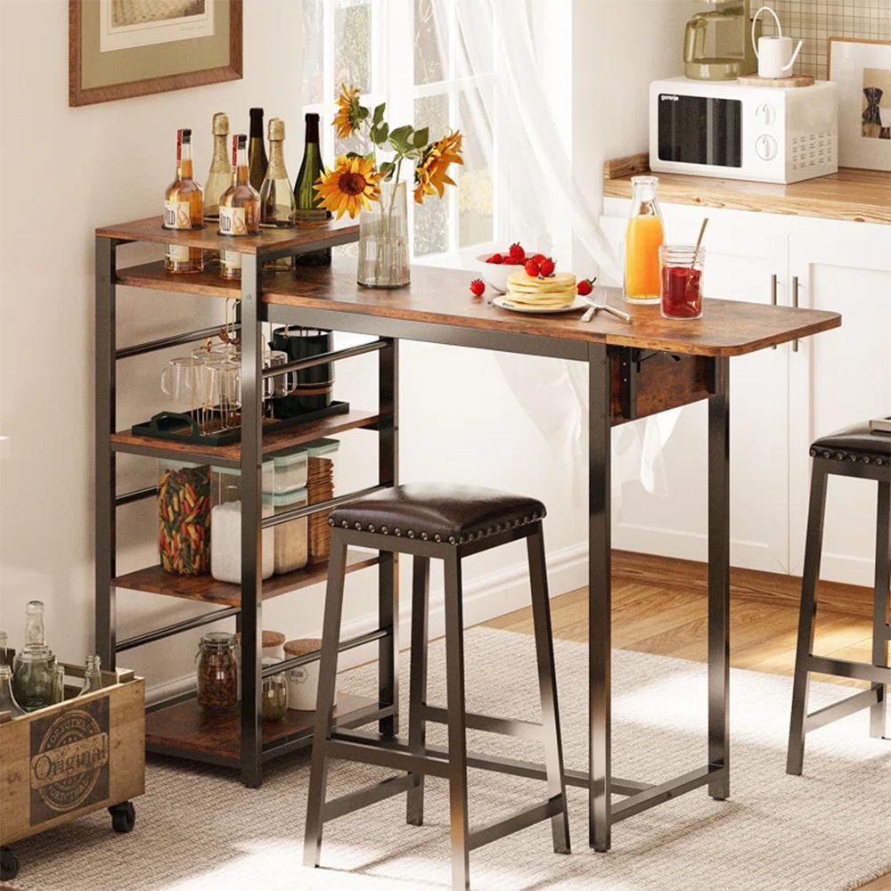 Foldable Bar Table with Storage Rack