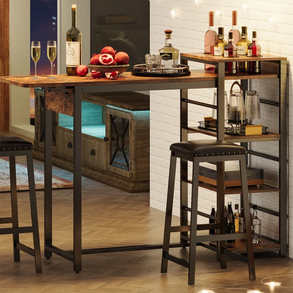 Foldable Bar Table with Storage Rack