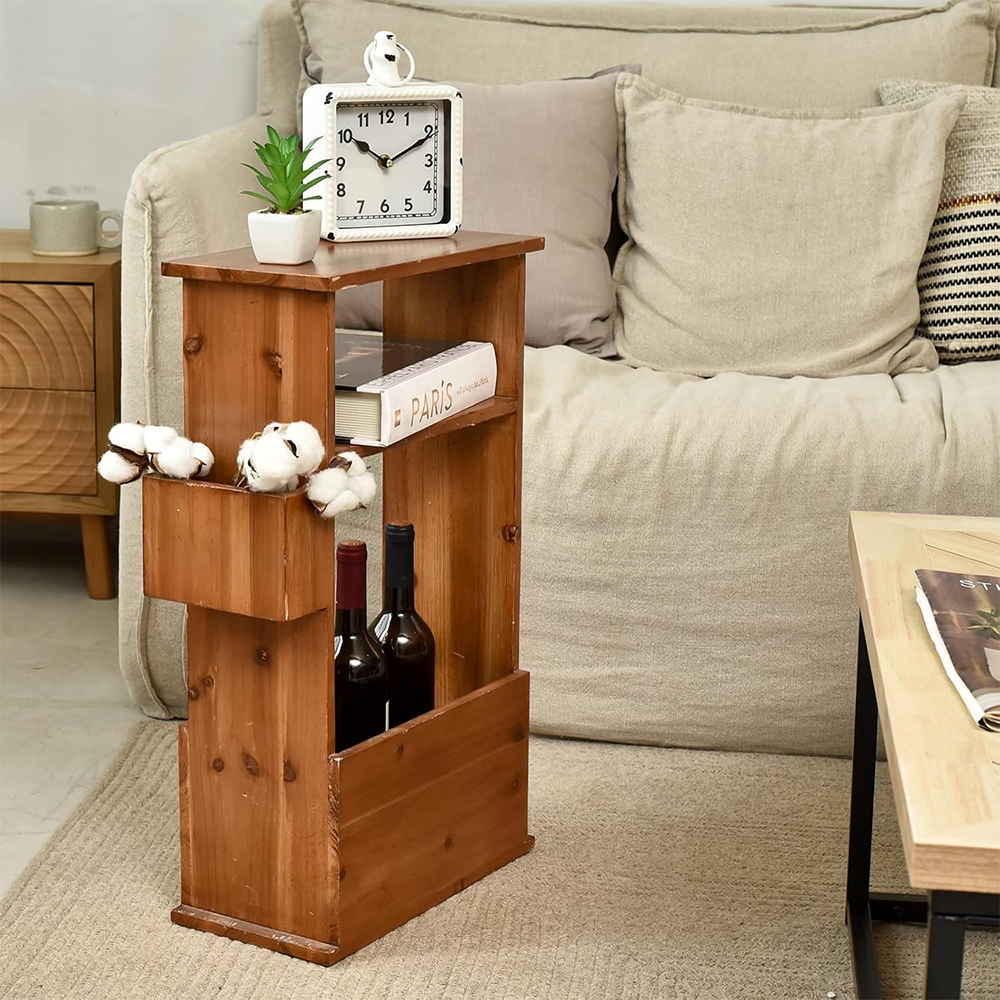 Pine End Table with Magazine Rack