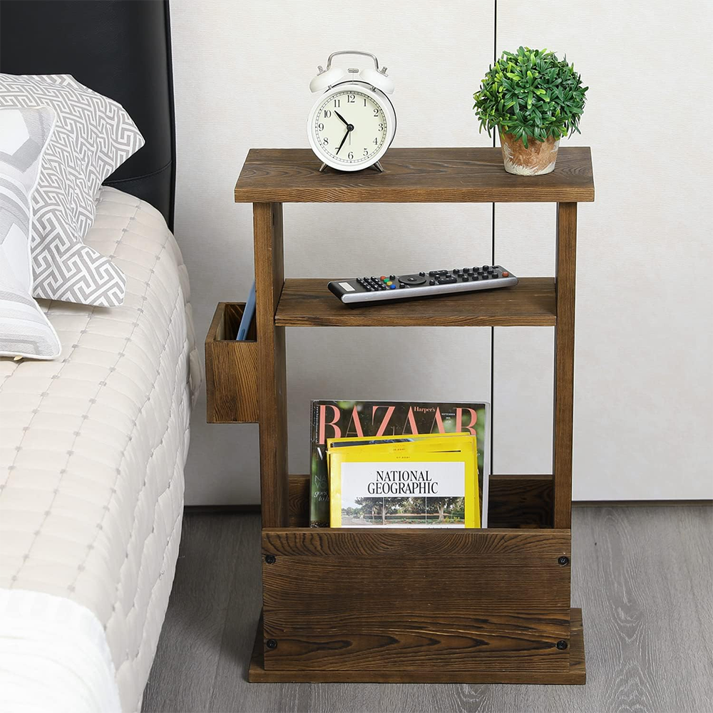 Pine End Table with Magazine Rack