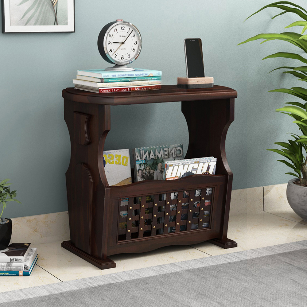 Solid Wood End Table with Magazine Rack