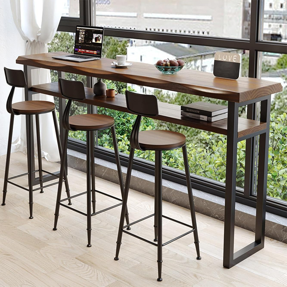 Vintage-Style Solid Wood Bar Table